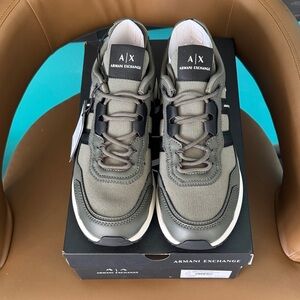 Armani Exchange Men's Olive Green and Black Casual Sneakers